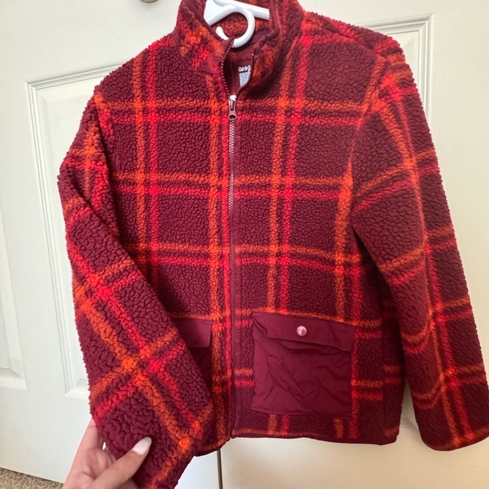 Cat & Jack Kids Plaid Puffer Jacket - Red and Orange - Picture 3 of 4